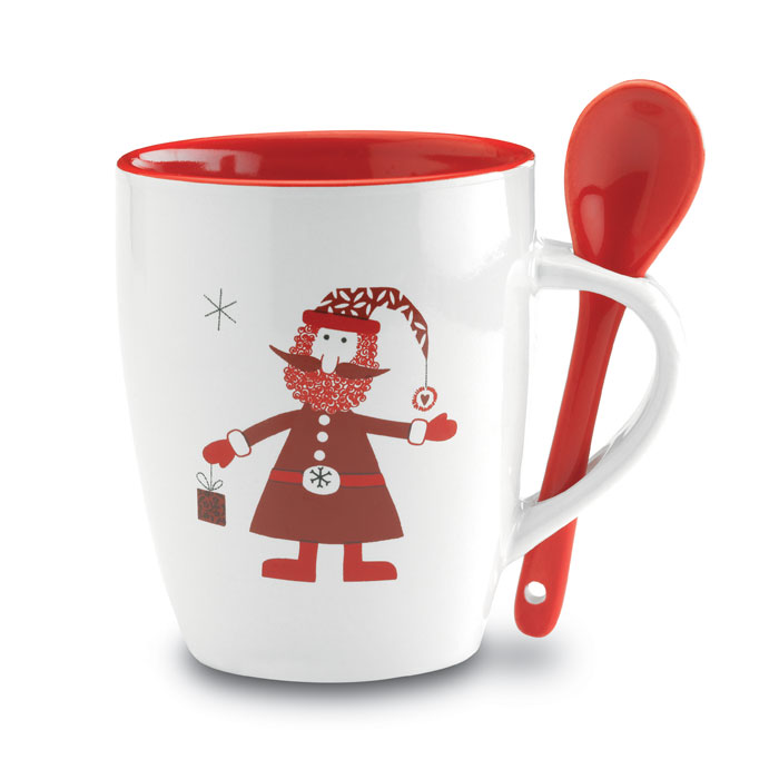 Tazza in ceramica decorata con Babbo Natale con cucchiaio integrato - Bottanuco