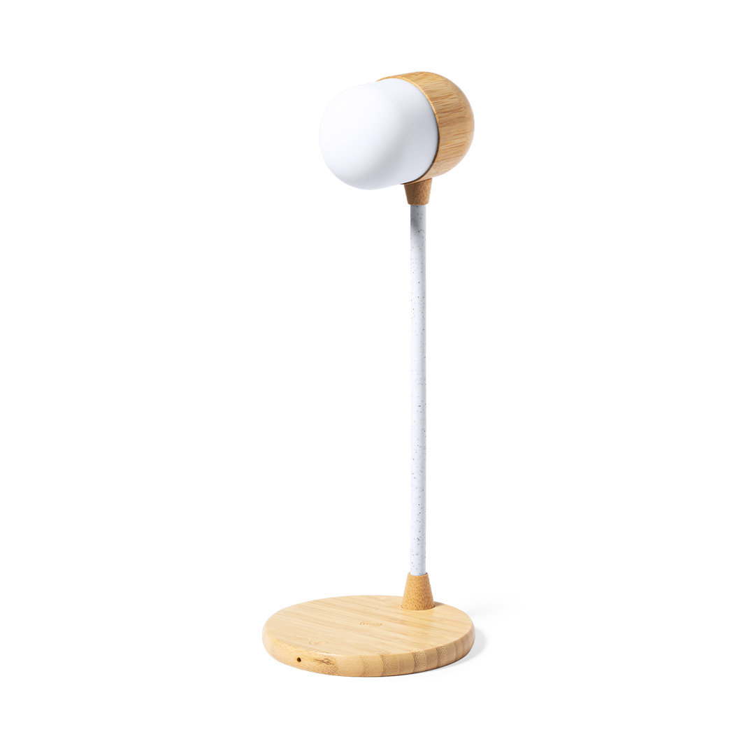 Lampada Multifunzione in Bamboo con Caricabatterie Wireless e Altoparlante Bluetooth - Legnano