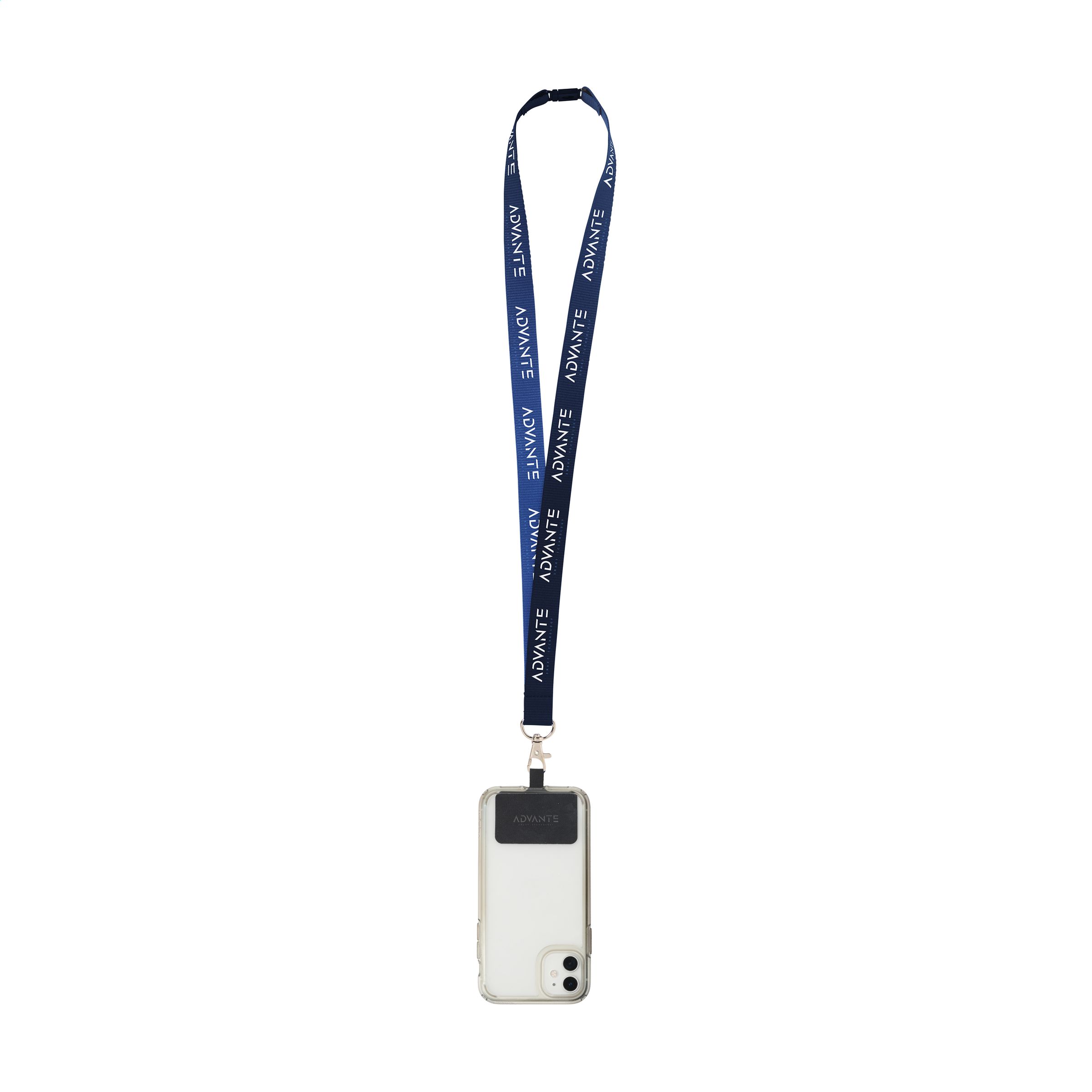 Lanyard in poliestere RPET con toppa per smartphone e moschettone - Cesano Boscone