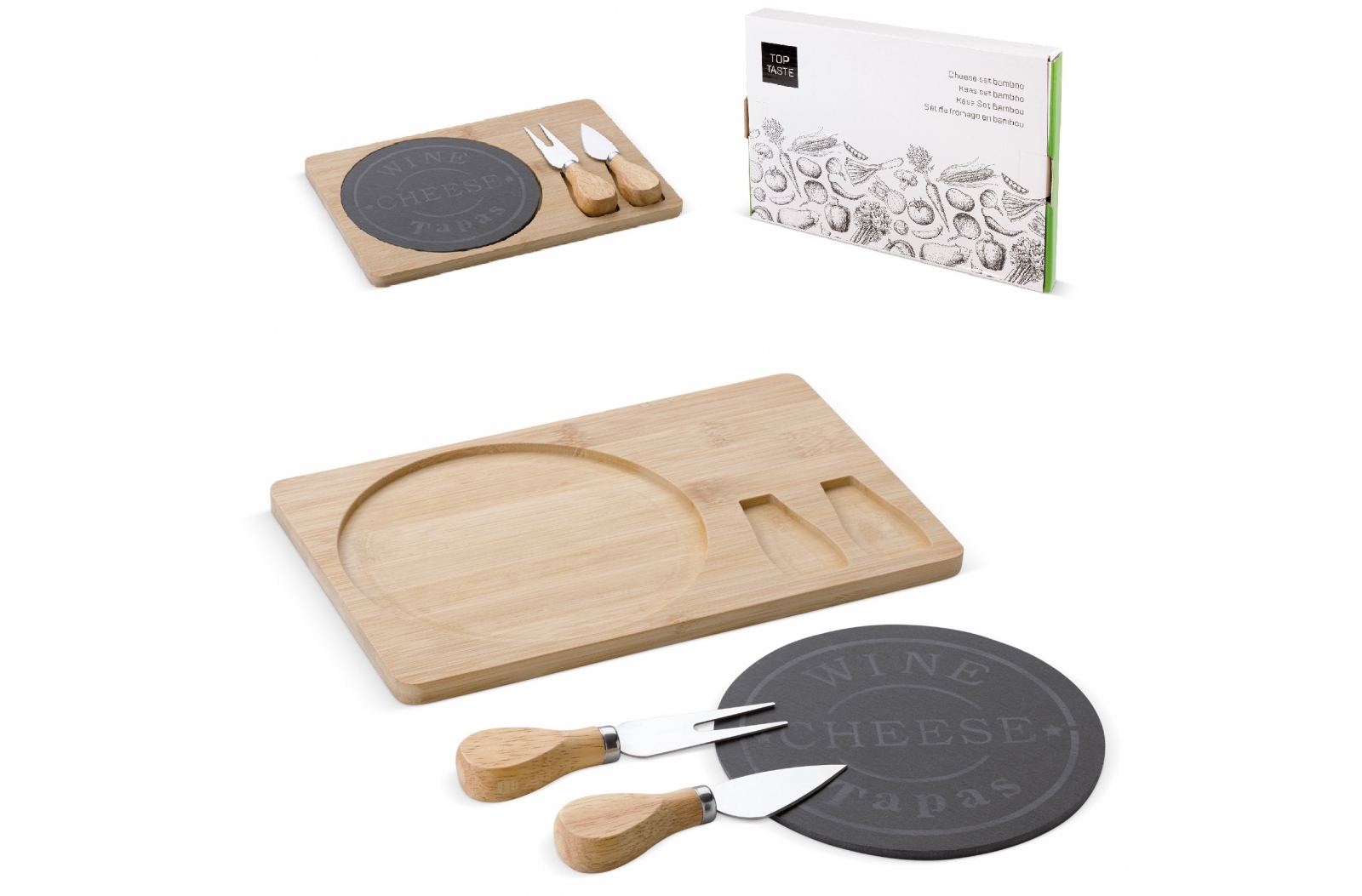 Set da Servizio per Formaggi in Bamboo e Ardesia con Utensili in Acciaio Inox - Marcaria