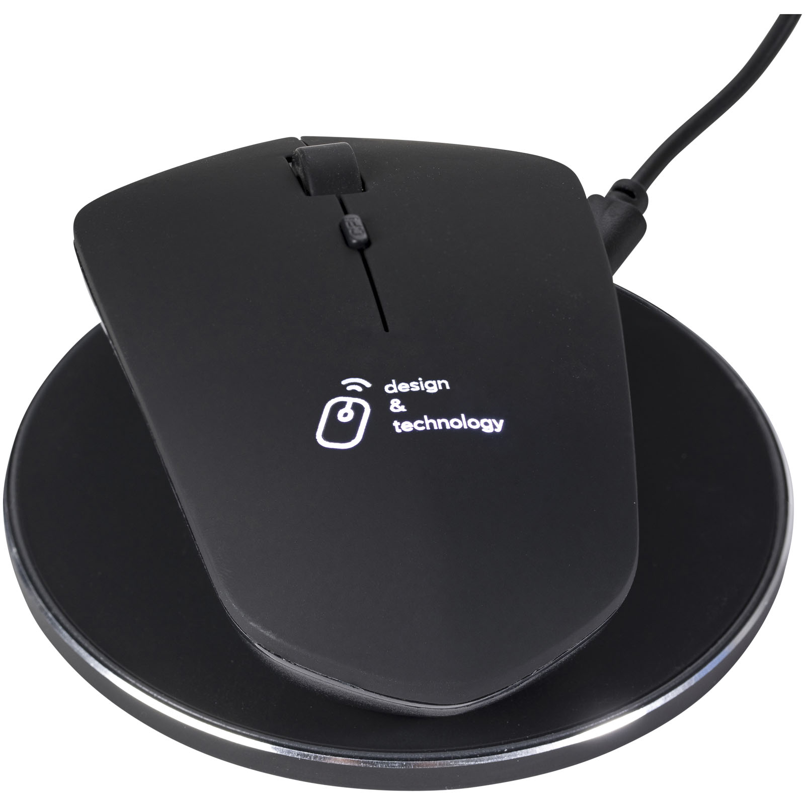 Mouse a induzione da 10W con base wireless e cavo di prolunga RPET - Uggiate-Trevano