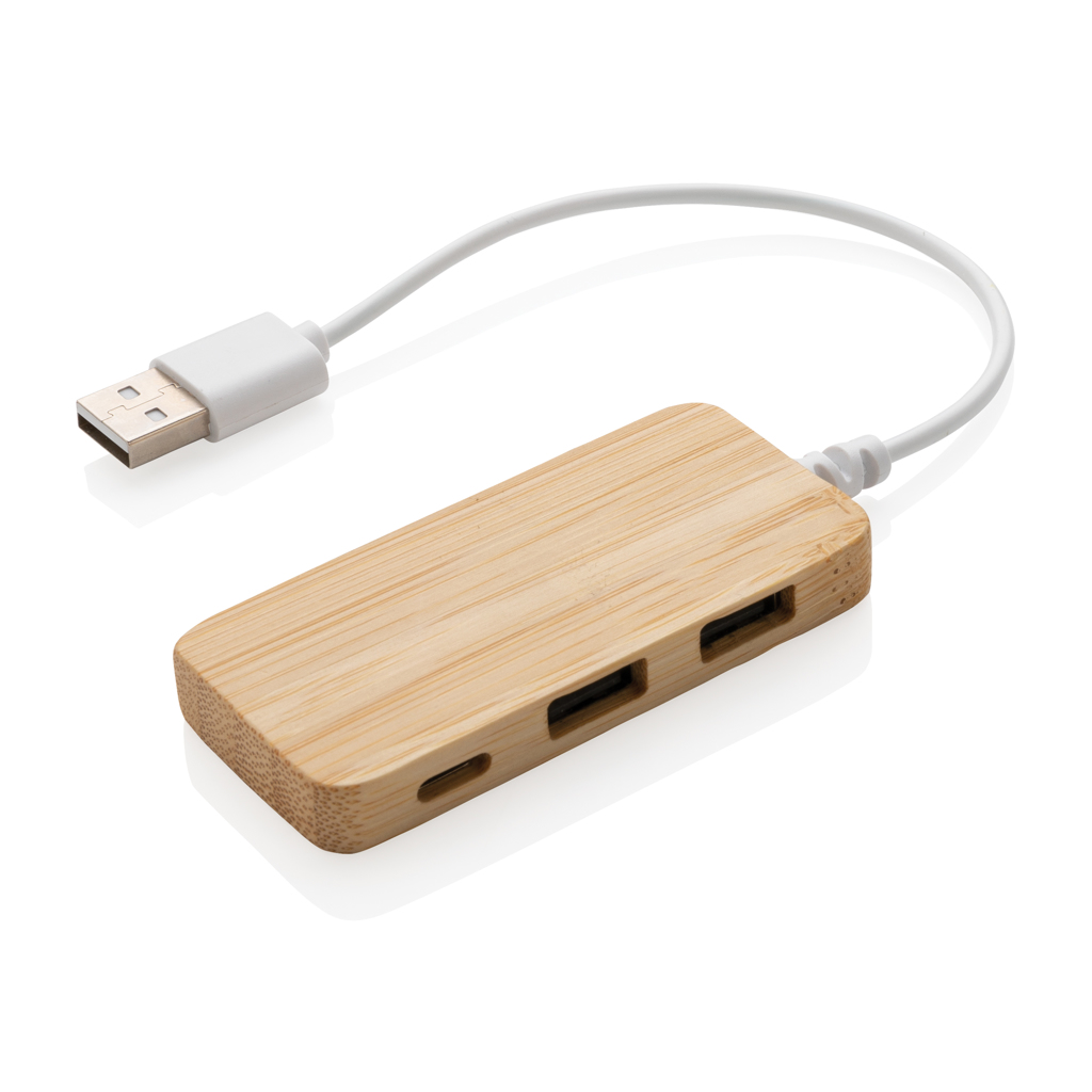 Hub USB 2.0 in bambù con 2 porte USB A e una porta di tipo C per estendere le porte USB sul tuo computer. Con cavo integrato in TPE senza PVC - Tavarnelle Val di Pesa