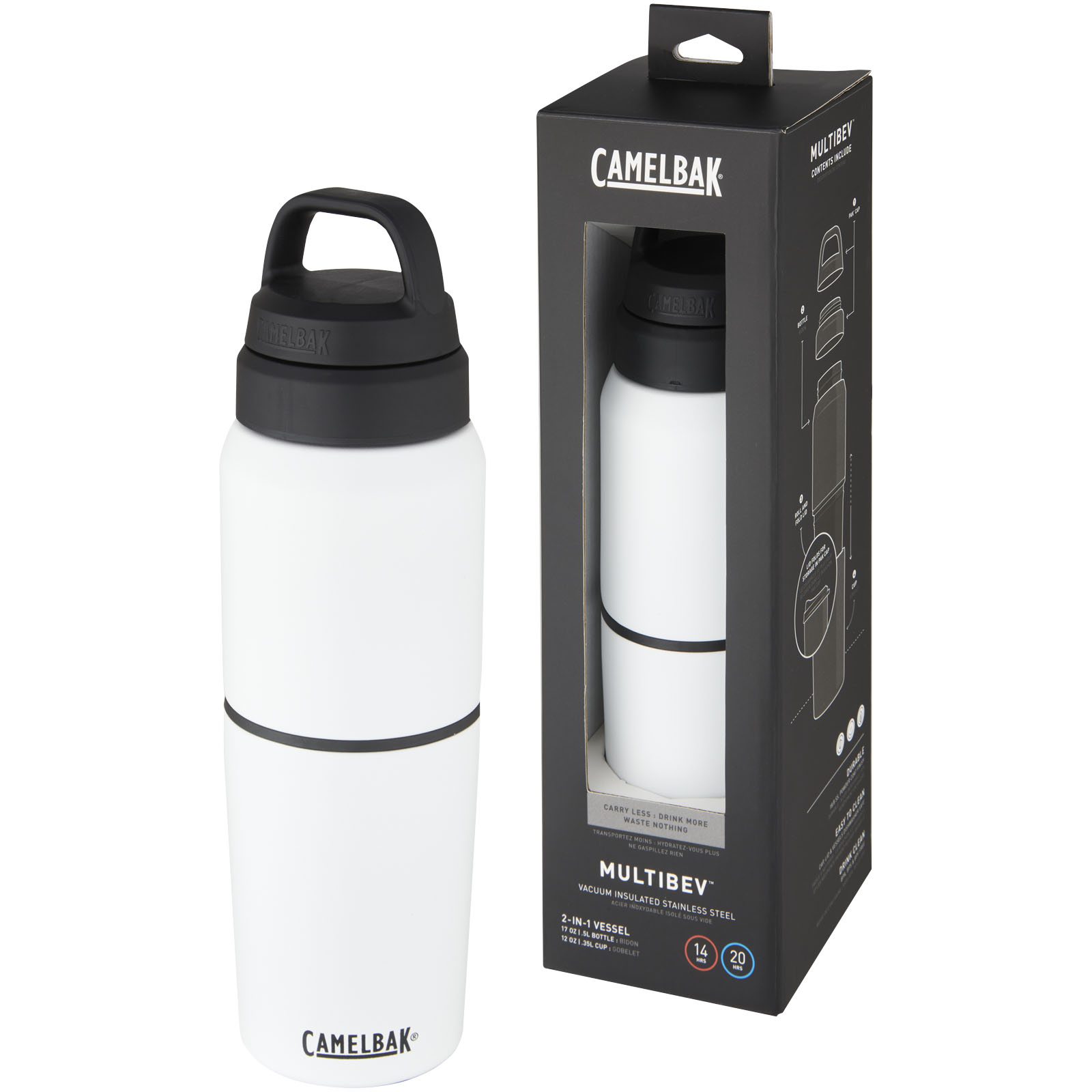 Bottiglia in acciaio inox isolata sottovuoto MultiBev da 500 ml e tazza da 350 ml - Bianco (Camelbak) 