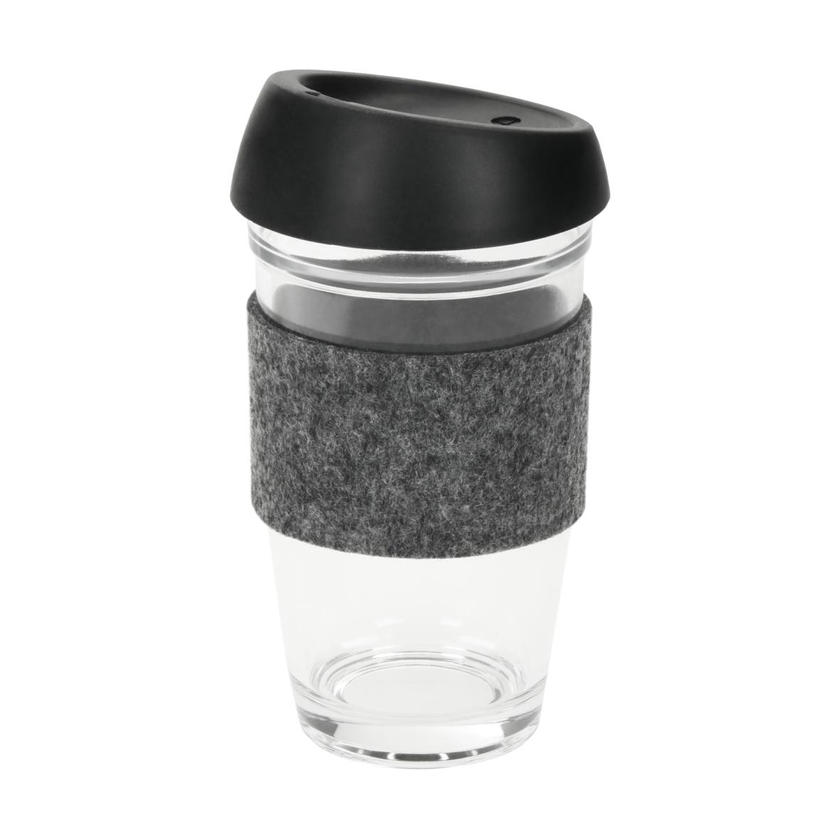 Tazza da caffè in vetro borosilicato con coperchio in silicone e manicotto in feltro 500ml - Maccastorna