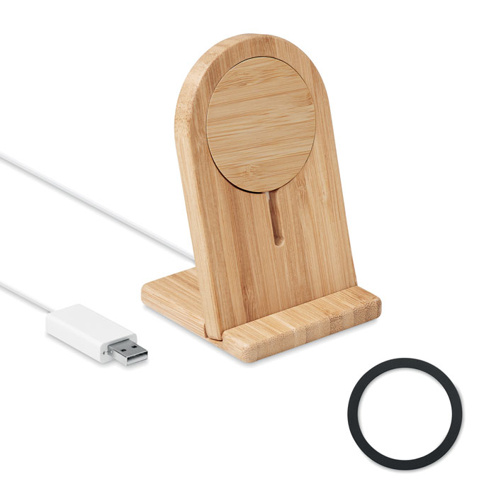 Caricabatterie wireless magnetico con supporto in bambù - Ostiglia