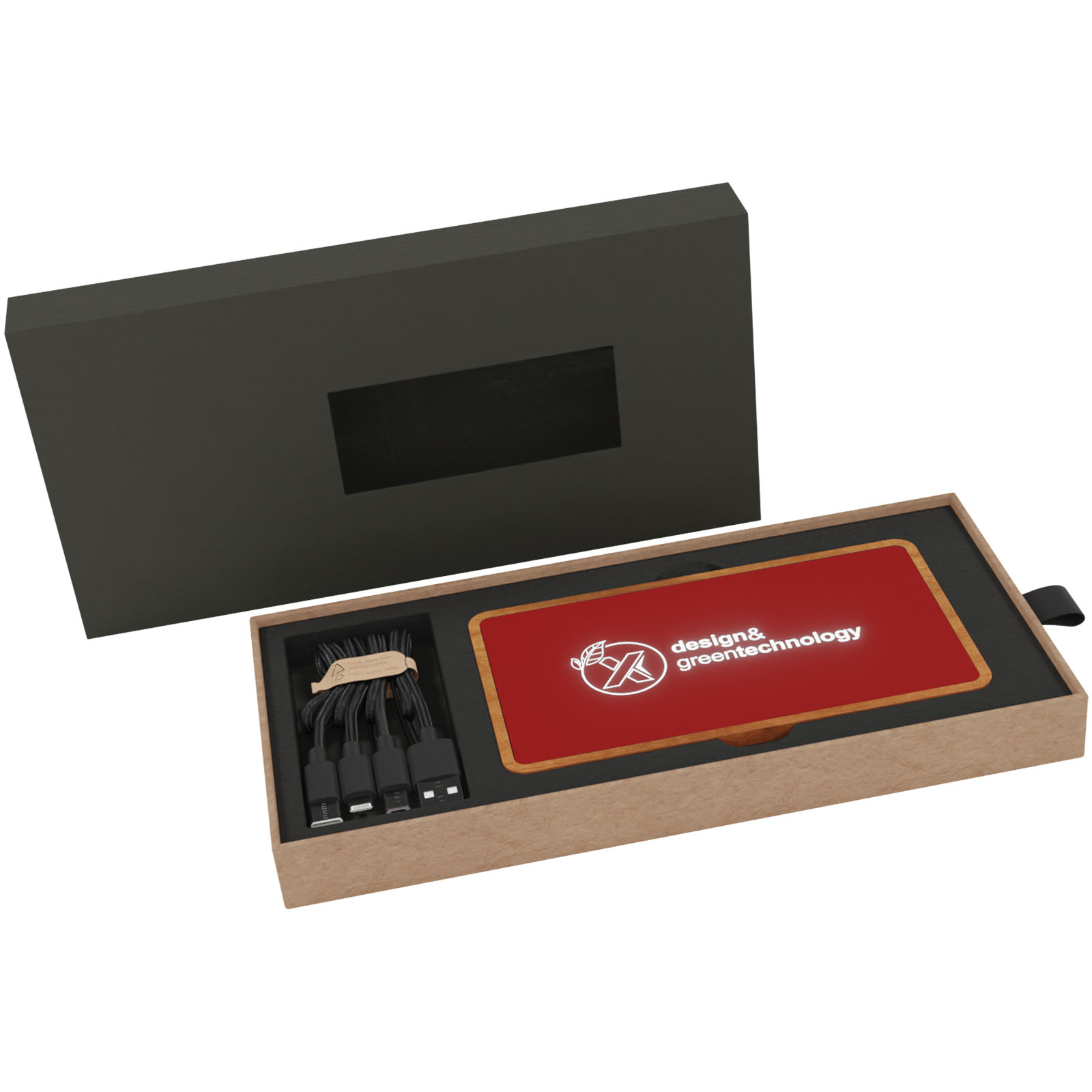 Power Bank in Legno Ecologico con Ricarica Wireless e Logo Luminoso - Barbianello