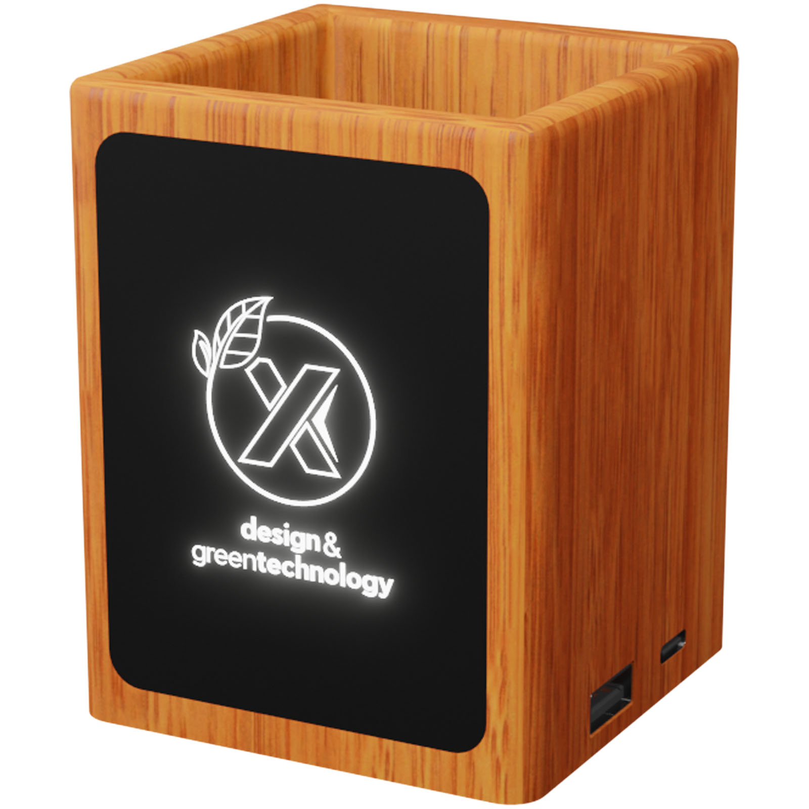 Portamatite in legno USB con logo luminoso - Zenevredo