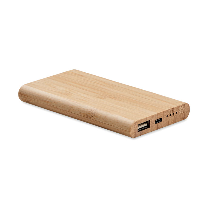 Power Bank da 4000mAh in Bamboo con Cavo USB di Tipo C - Leffe